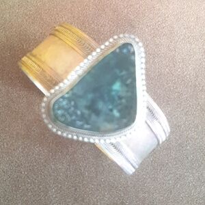 Vintage Isreal Sterling Roman Glass cuff bracelet